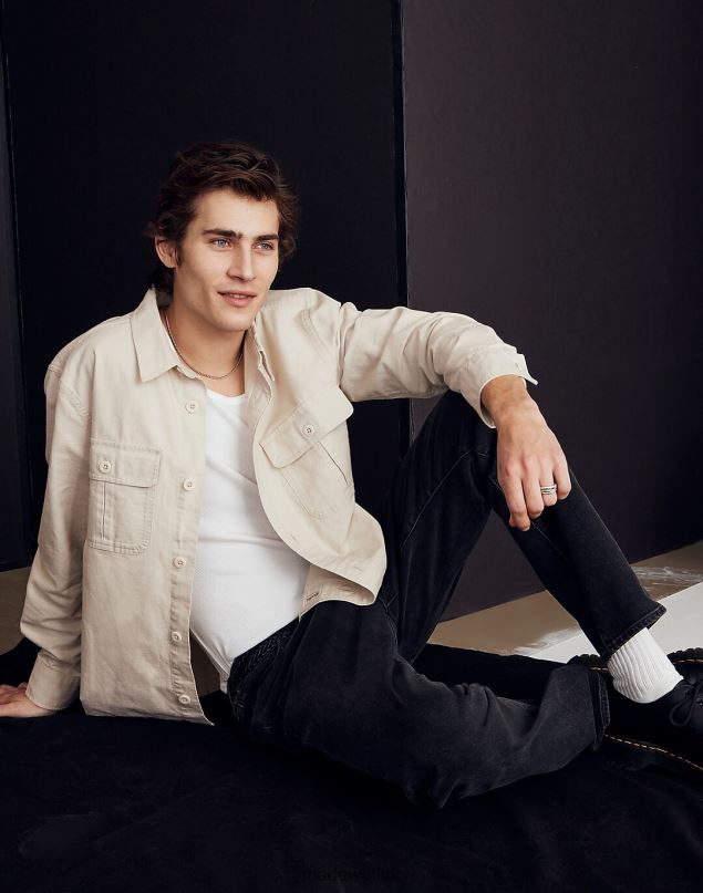 Madewell Men Cotton-Linen Boxy Shirt-Jacket Clothing Asphalt Grey 8P486113