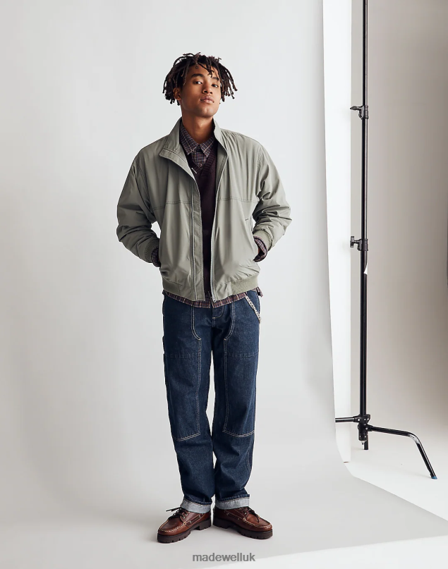 Madewell Men Fleece-Lined Bomber Jacket Clothing Dark Nightfall 8P486115