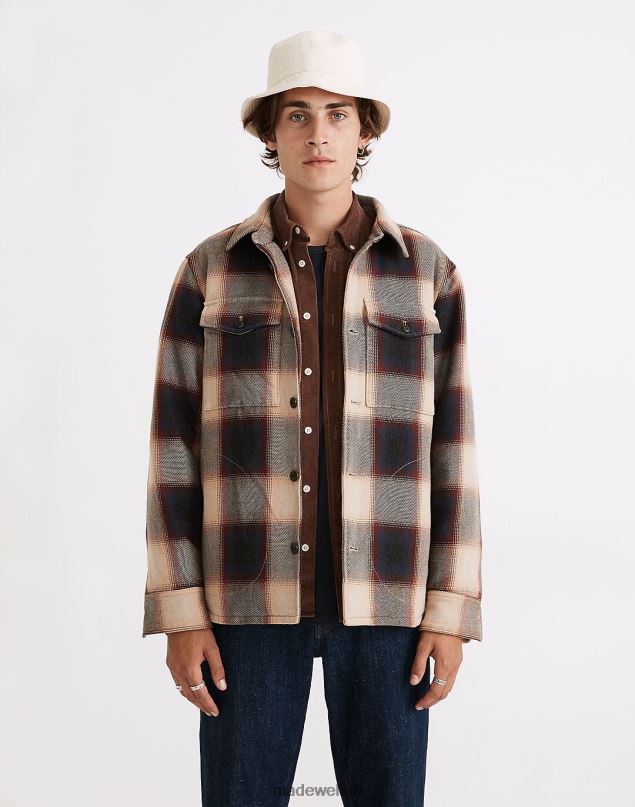Madewell Men Quilted Shirt-Jacket Plaid Clothing Burnished Mahogany 8P486118