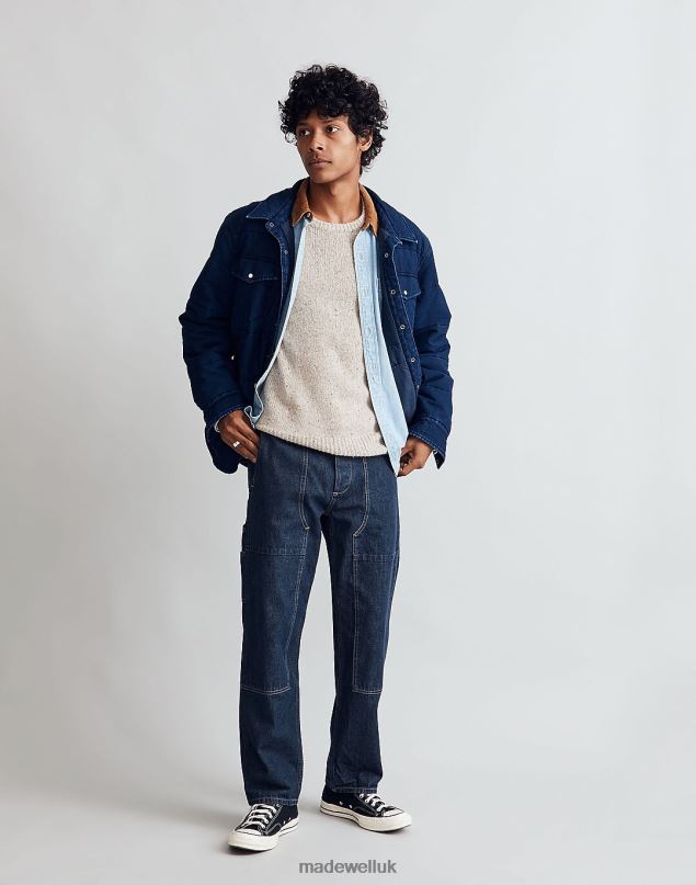Madewell Men Quilted Western Shirt-Jacket Clothing Indigo Blue 8P486119
