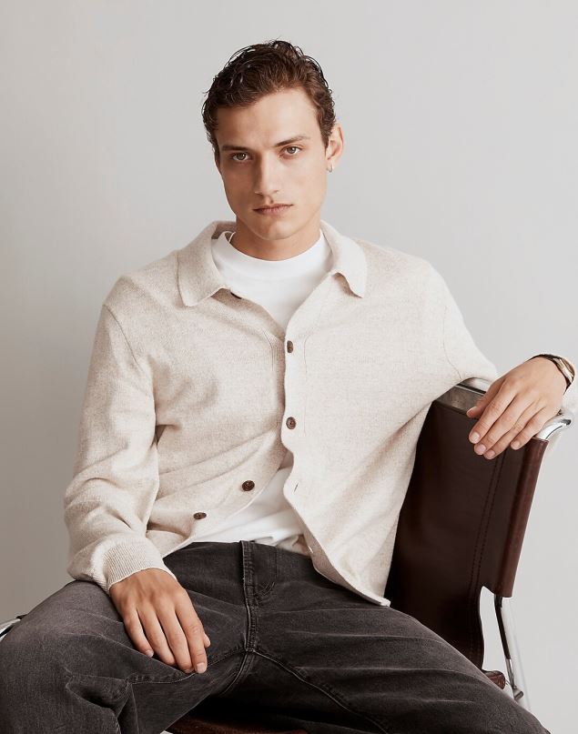 Madewell Men Button-Front Sweater-Jacket Clothing Heather Vintage Linen 8P486343