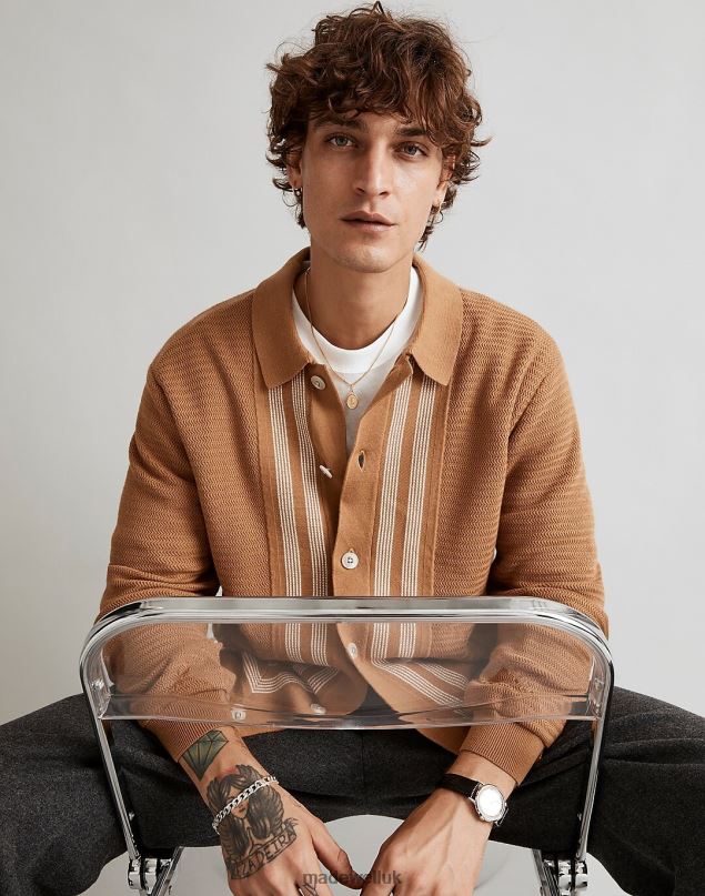 Madewell Men Button-Up Long-Sleeve Sweater Polo Clothing Fallen Timber 8P486227