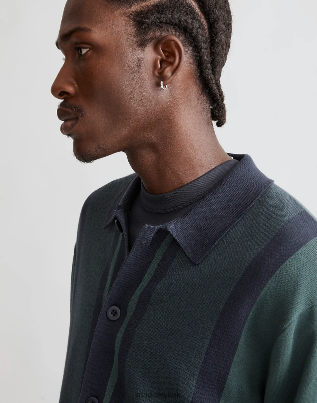 Madewell Men Button-Up Long-Sleeve Sweater Polo Clothing Midnight Green 8P486229