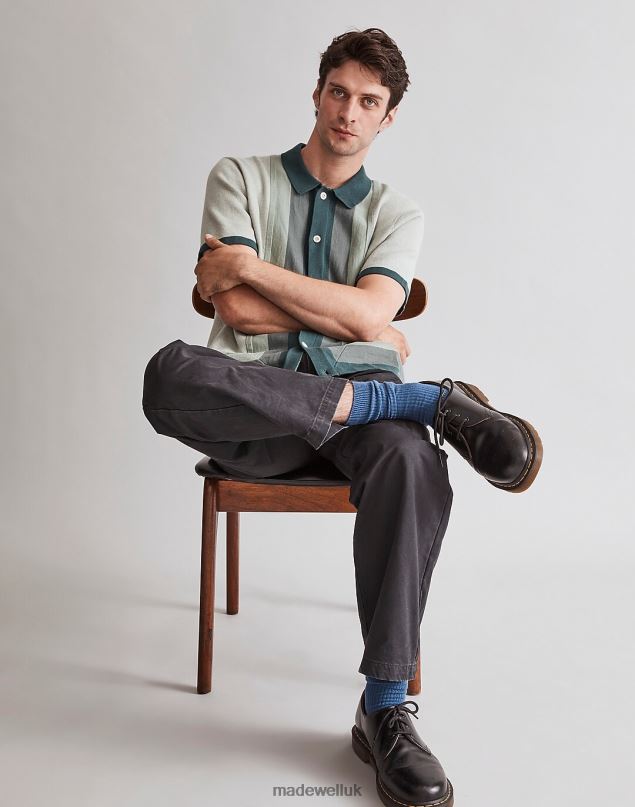 Madewell Men Button-Up Short-Sleeve Sweater Polo Clothing Midnight Green 8P486233
