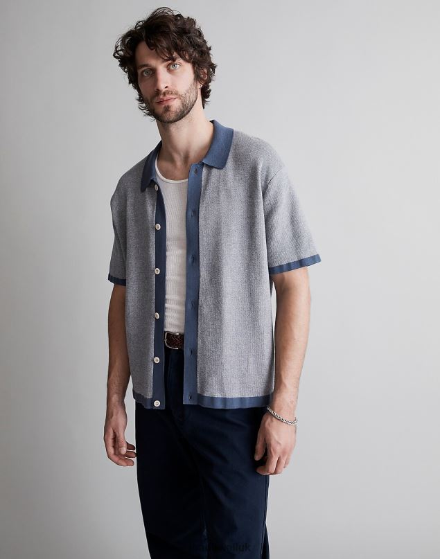 Madewell Men Button-Up Short-Sleeve Sweater Polo Clothing Thunderstorm 8P486231