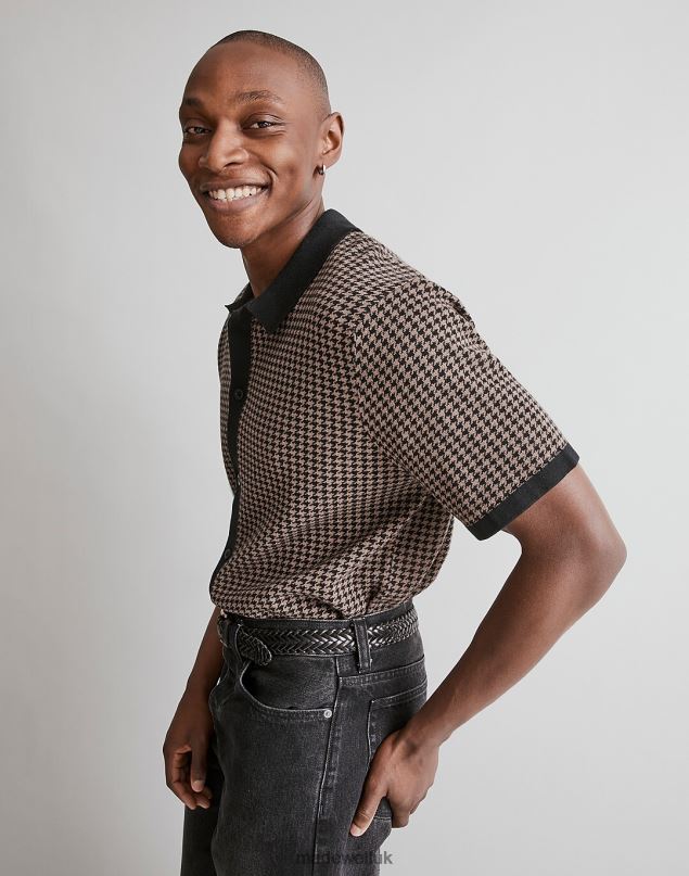 Madewell Men Button-Up Short-Sleeve Sweater Polo Clothing True Black 8P486237