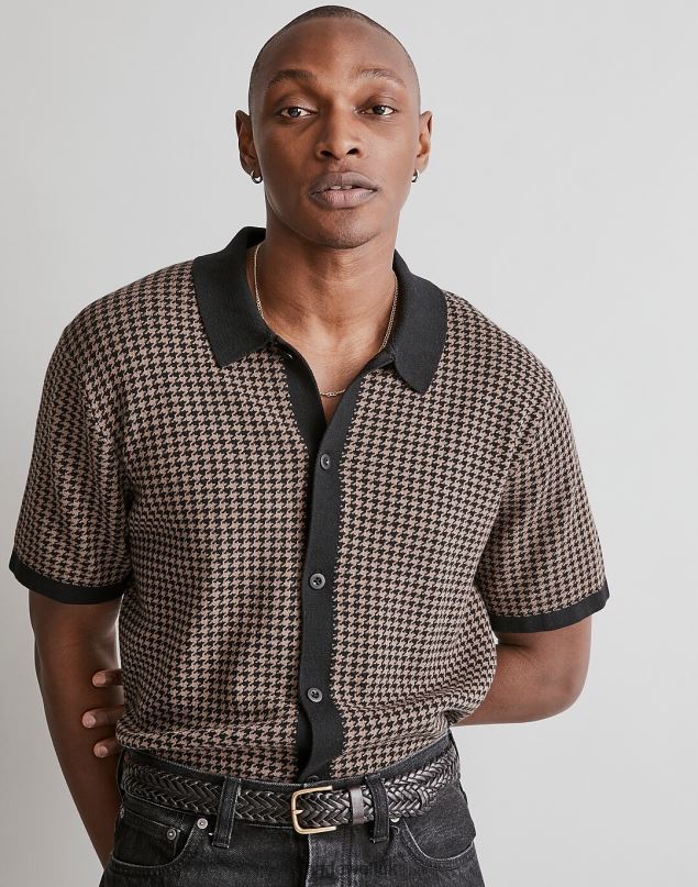 Madewell Men Button-Up Short-Sleeve Sweater Polo Clothing True Black 8P486237