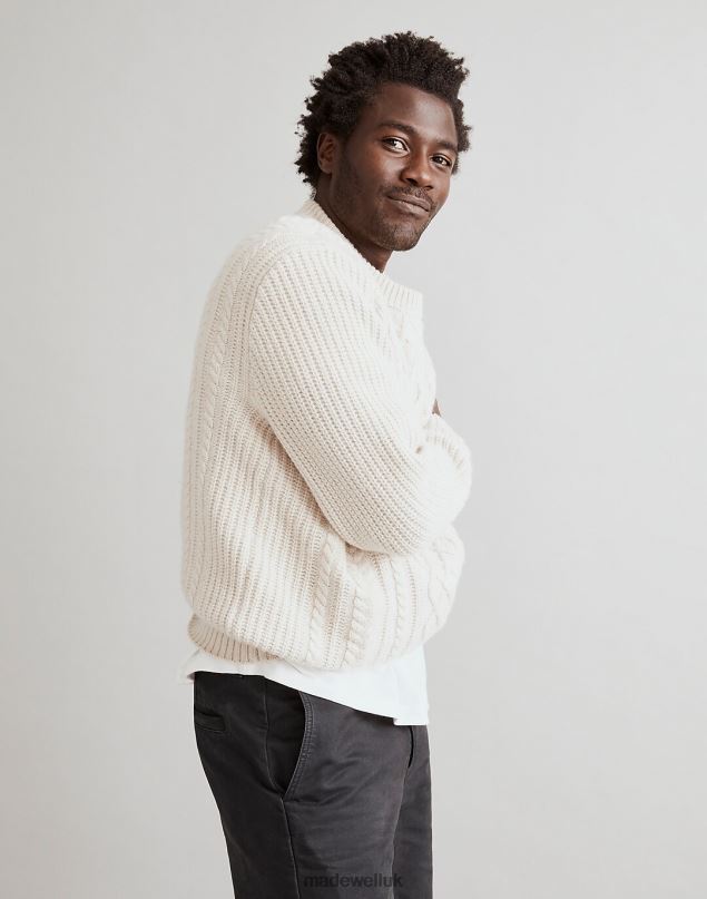 Madewell Men Cabled Crewneck Sweater Clothing Heather Light Sand 8P486334