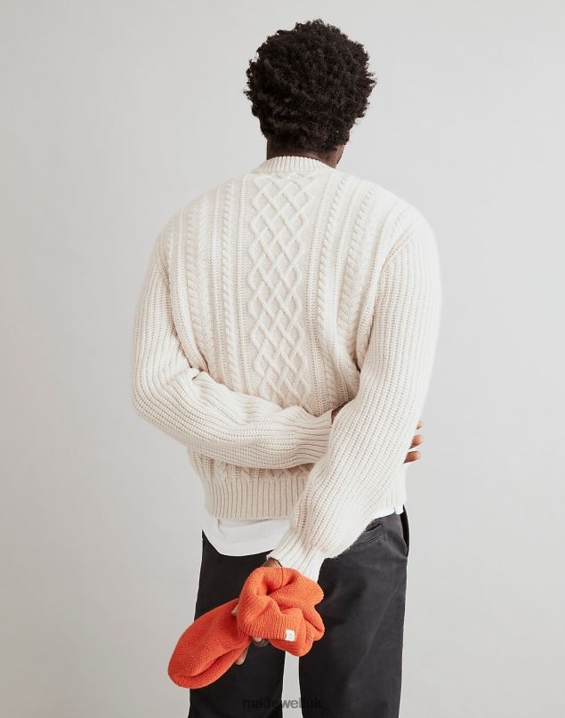 Madewell Men Cabled Crewneck Sweater Clothing Heather Light Sand 8P486334
