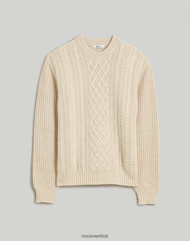 Madewell Men Cabled Crewneck Sweater Clothing Heather Light Sand 8P486334