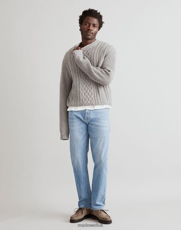 Madewell Men Cabled Crewneck Sweater Clothing Hthr Grey 8P486333