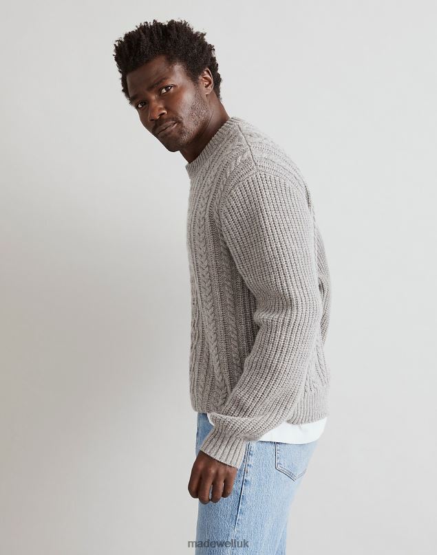 Madewell Men Cabled Crewneck Sweater Clothing Hthr Grey 8P486333
