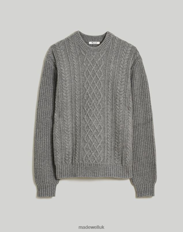 Madewell Men Cabled Crewneck Sweater Clothing Hthr Grey 8P486333