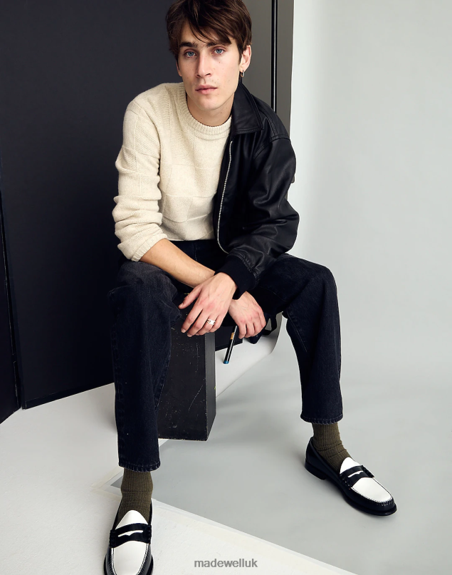 Madewell Men Checkerboard Sweater Clothing Heather Light Sand 8P486344