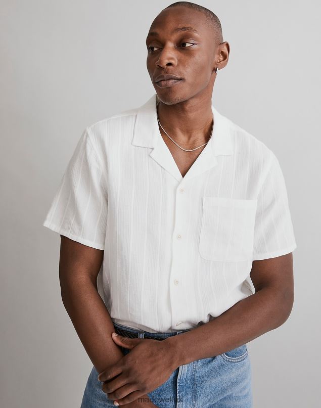 Madewell Men Easy Short-Sleeve Shirt Textural Stripe Clothing Black Charcoal 8P486251