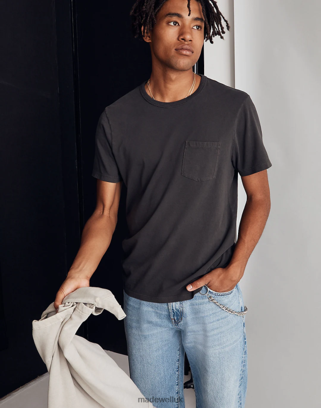 Madewell Men Garment-Dyed Allday Crewneck Pocket Tee Clothing Black Coal 8P486365