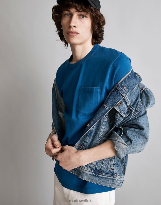 Madewell Men Garment-Dyed Allday Crewneck Pocket Tee Clothing Black Coal 8P486367