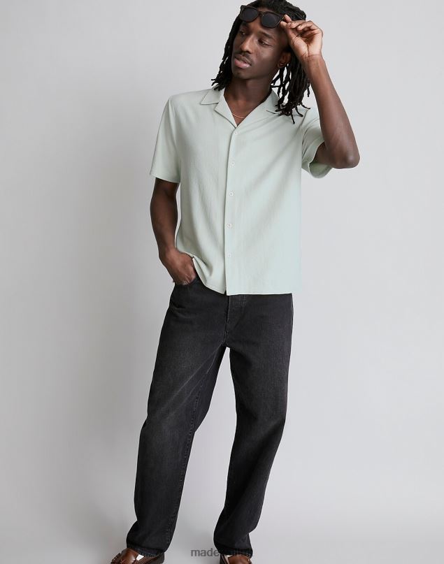 Madewell Men Textured Easy Short-Sleeve Shirt Clothing Ashen Sage 8P486258