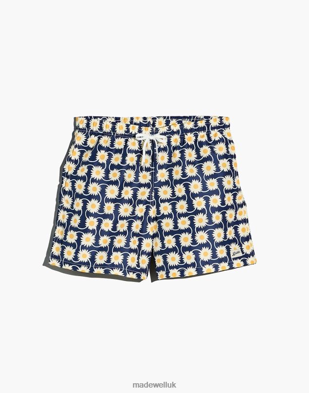Madewell Men Bather Swim Trunks Clothing Navy Radial Flower 8P486383