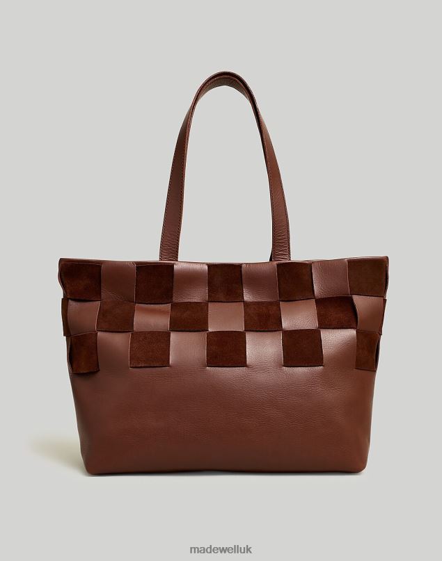 Madewell Women The Basketweave Tote in Leather and Suede Accessories Chocolate Raisin 8P486721