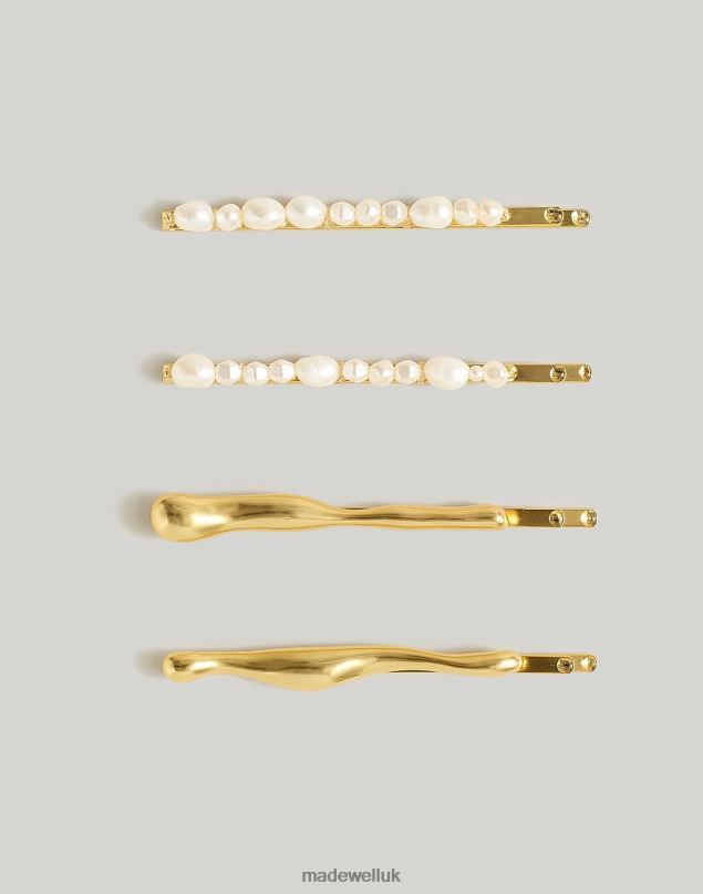 Madewell Women Four-Pack Sculptural Pearl Hair Clips Accessories Vintage Gold 8P486775