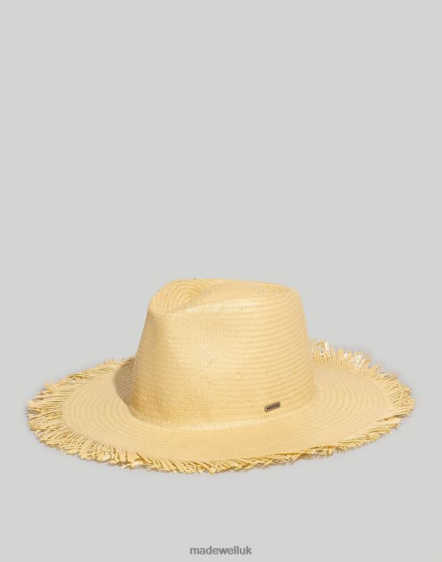 Madewell Women Brixton Jo Straw Frayed Fedora Hat Accessories Honey 8P486816