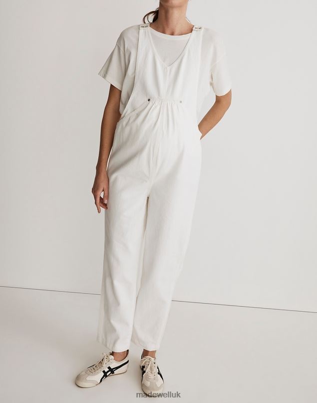 Madewell Women Maternity Kangaroo-Pocket Overalls Clothing Tile White 8P4862518