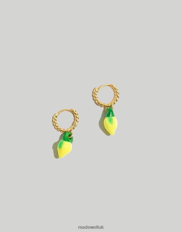 Madewell Women Enamel Lemon Twisted Huggie Hoop Earrings Jewelry Chamomile 8P486887