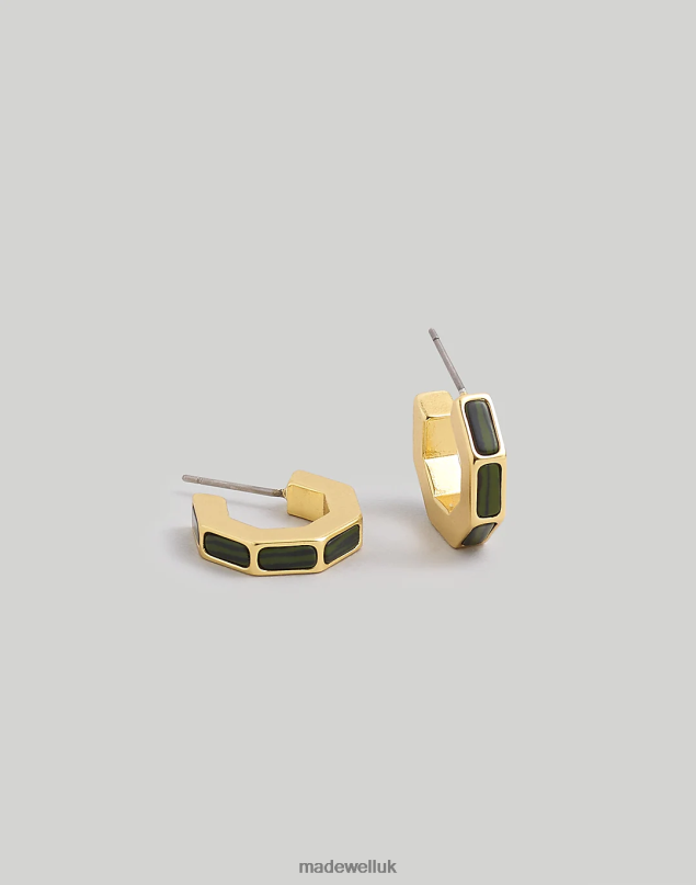 Madewell Women Geometric Malachite Hoop Earrings Jewelry Vintage Gold 8P486922