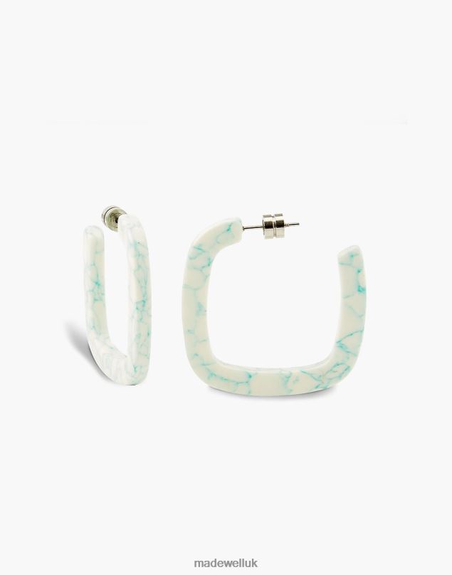 Madewell Women MACHETE Midi Square Hoop Earrings Jewelry Ivory White 8P4861789