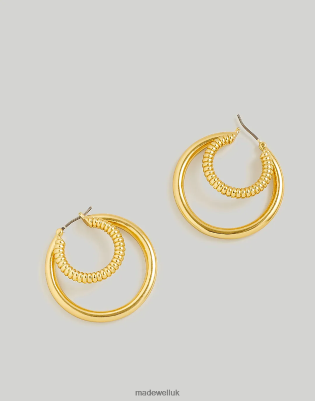Madewell Women Ribbed Double Hoop Earrings Jewelry Vintage Gold 8P486872