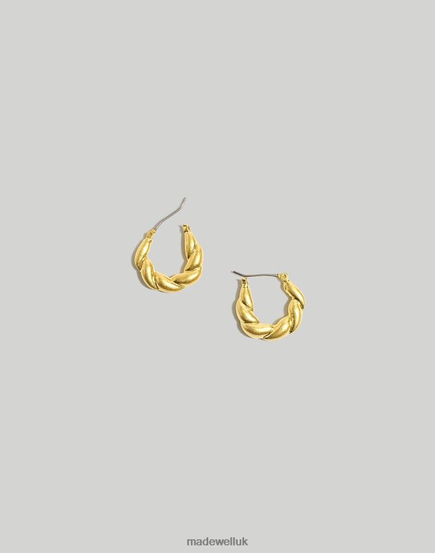 Madewell Women Twisted Puffy Huggie Hoop Earrings Jewelry Vintage Gold 8P486921