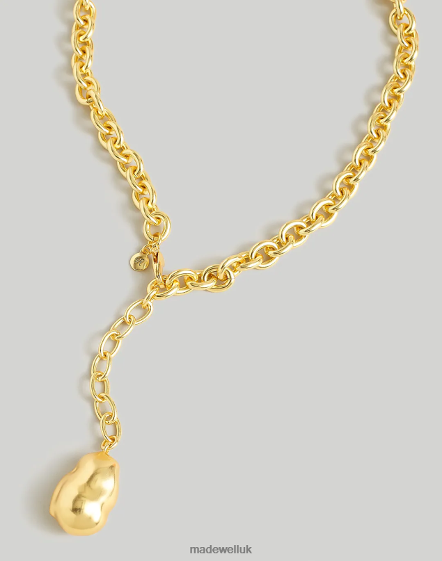 Madewell Women Casted Pearl Chunky Chain Lariat Necklace Jewelry Vintage Gold 8P486945