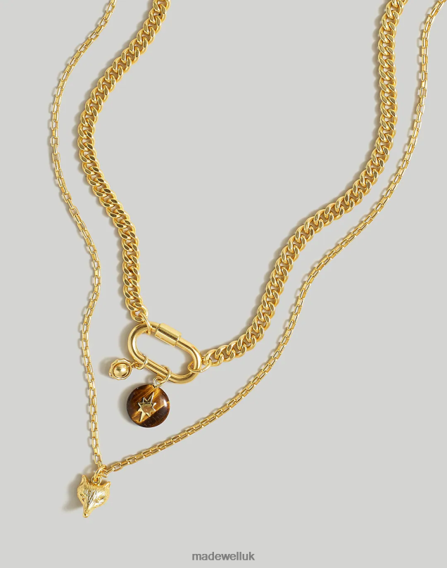 Madewell Women Two-Pack Carabiner Necklace Set Jewelry Vintage Gold 8P486943