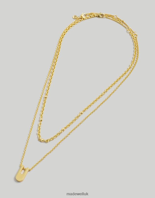 Madewell Women Two-Pack U Pendant Necklace Set Jewelry Vintage Gold 8P486937